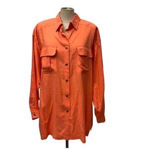 VTG 90s Together! Women Missy XL Orange Long Sleeve Button Down Blouse Shirt Top
